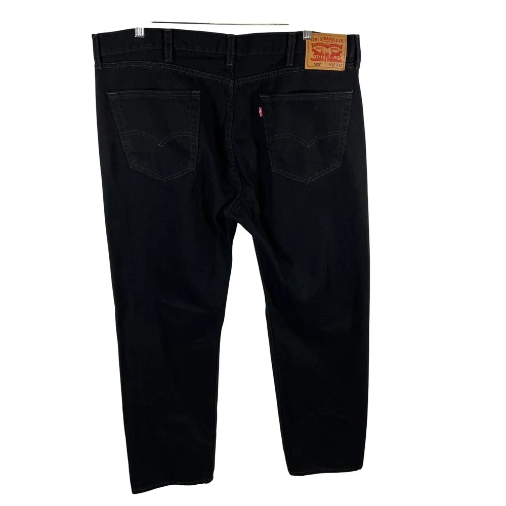 Levis 505 Regular‎ Fit Straight Leg Black Denim Jeans Mens W42 L32 100% Cotton